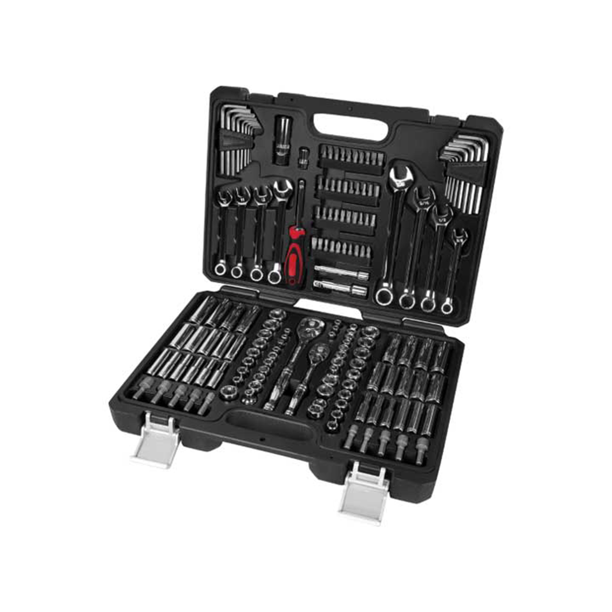 Performance Tool 155-Piece Mechanic's Tool Set — High-Torque Ratchets, SAE & Metric Sockets, Wrenches, Hex Keys, Nut Driver Bits, Model# PRTW30502
